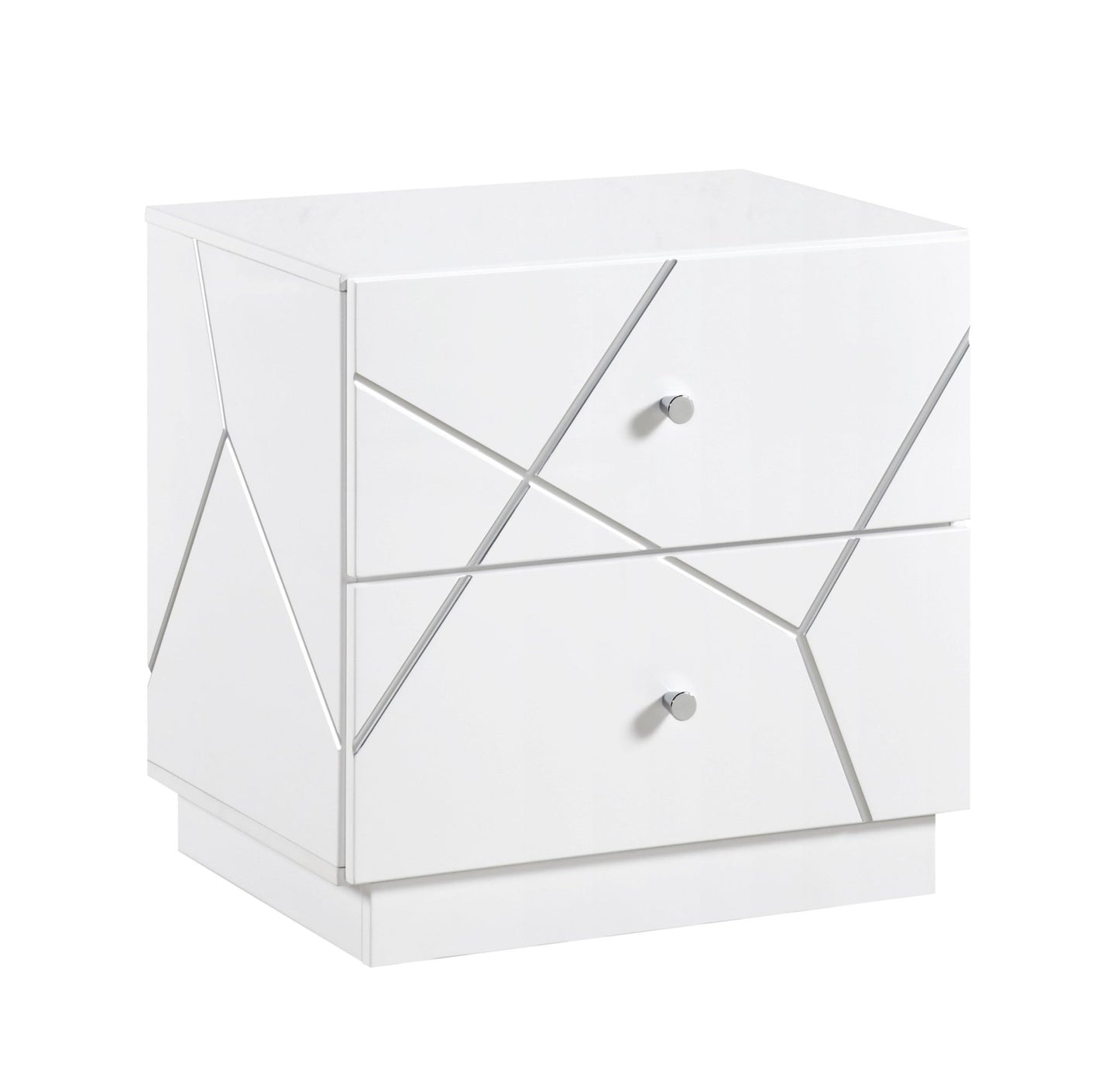 Glamorous White Finish 2 - Drawers Nightstand Geometric Design Accents Bedroom Furniture 1pc - 1st Choice Furniture Direct