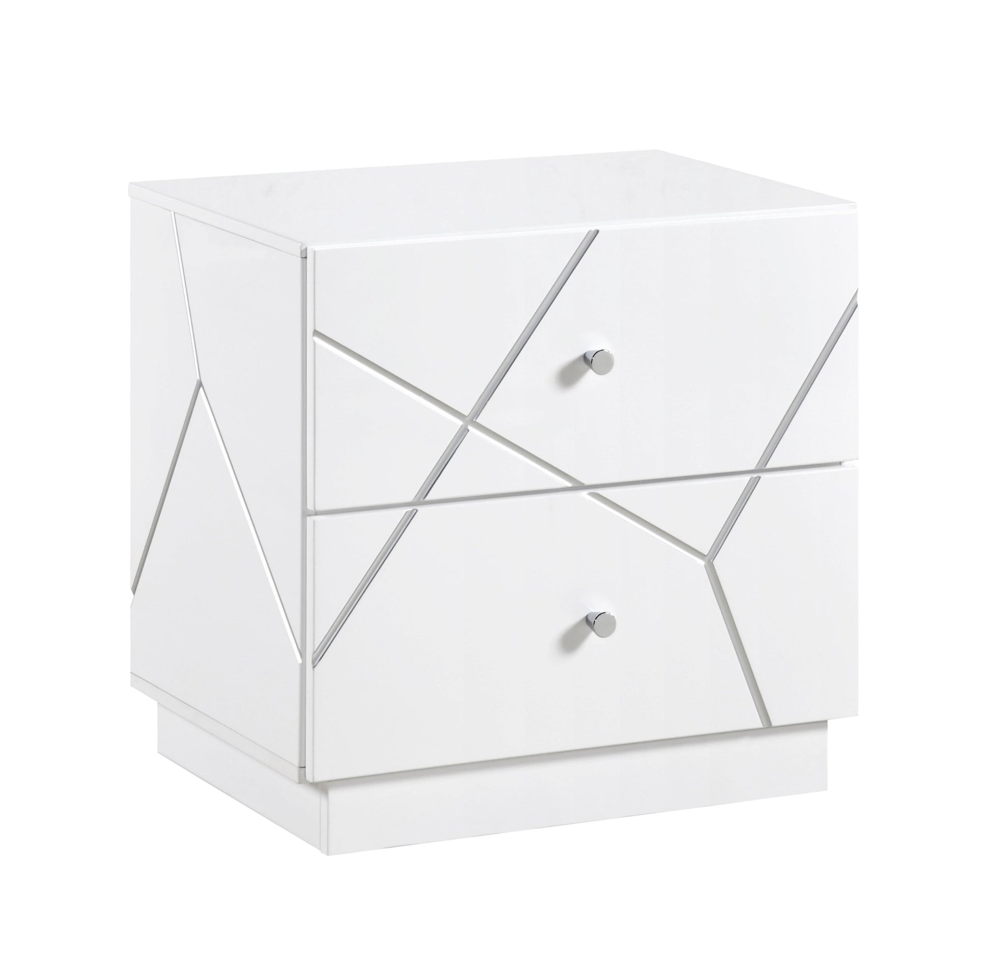 Glamorous White Finish 2 - Drawers Nightstand Geometric Design Accents Bedroom Furniture 1pc - 1st Choice Furniture Direct