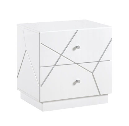 Glamorous White Finish 2 - Drawers Nightstand Geometric Design Accents Bedroom Furniture 1pc - 1st Choice Furniture Direct