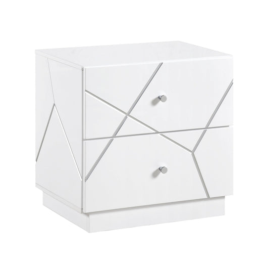 Glamorous White Finish 2 - Drawers Nightstand Geometric Design Accents Bedroom Furniture 1pc - 1st Choice Furniture Direct