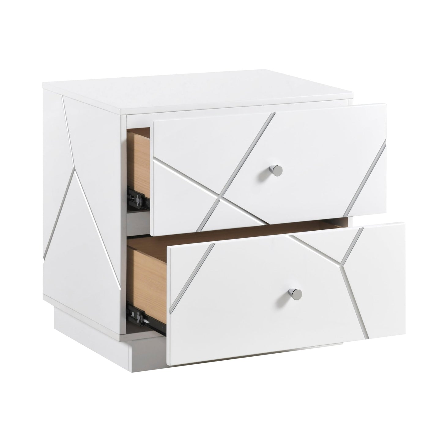 Glamorous White Finish 2 - Drawers Nightstand Geometric Design Accents Bedroom Furniture 1pc - 1st Choice Furniture Direct