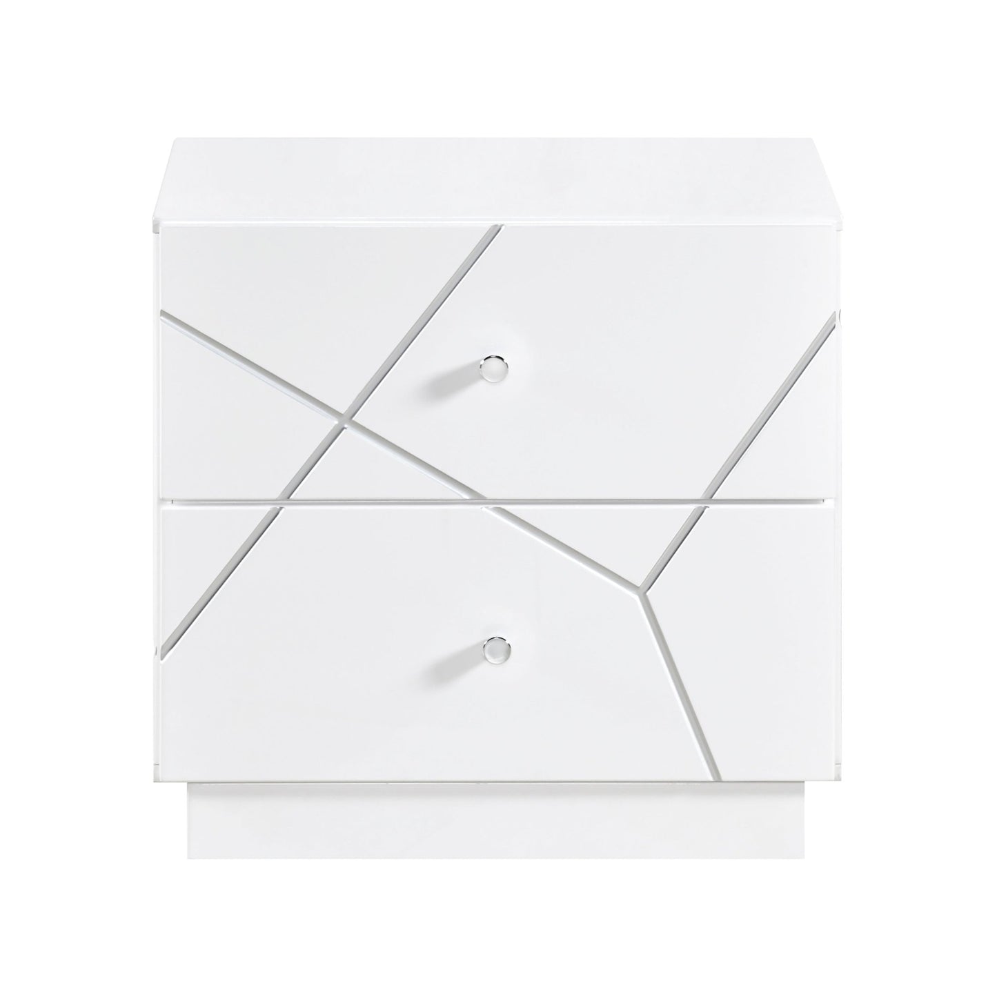 Glamorous White Finish 2 - Drawers Nightstand Geometric Design Accents Bedroom Furniture 1pc - 1st Choice Furniture Direct