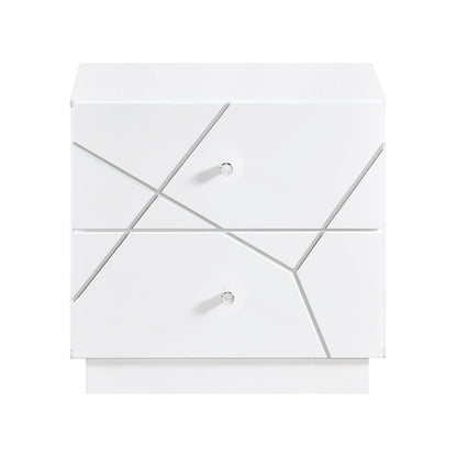 Glamorous White Finish 2 - Drawers Nightstand Geometric Design Accents Bedroom Furniture 1pc - 1st Choice Furniture Direct