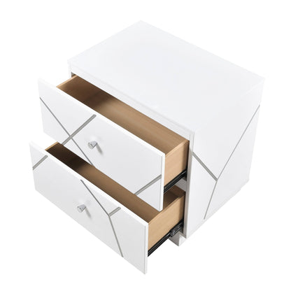 Glamorous White Finish 2 - Drawers Nightstand Geometric Design Accents Bedroom Furniture 1pc - 1st Choice Furniture Direct
