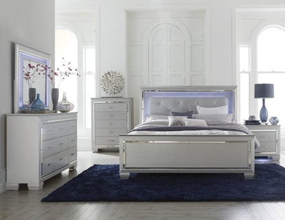 Glamourous Silver Finish 1pc Nightstand 2x Dovetail Drawers Faux Alligator Embossed Fronts Bedroom Furniture - 1st Choice Furniture Direct