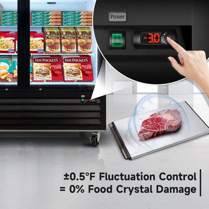 Glass Door Merchandiser Freezer 70 Cu.ft Swing Door Commercial Reach - In Display Freezers with LED Top Panel Upright Freeze Storage - 1st Choice Furniture Direct