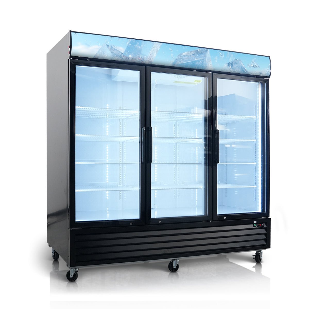 Glass Door Merchandiser Freezer 70 Cu.ft Swing Door Commercial Reach - In Display Freezers with LED Top Panel Upright Freeze Storage - 1st Choice Furniture Direct