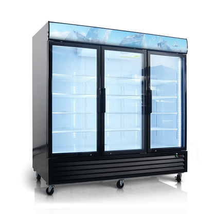 Glass Door Merchandiser Freezer 70 Cu.ft Swing Door Commercial Reach - In Display Freezers with LED Top Panel Upright Freeze Storage - 1st Choice Furniture Direct