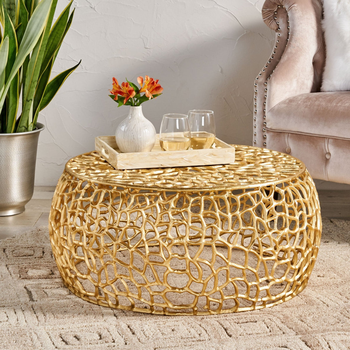 Gold Aluminum Mesh Coffee Table - 1st Choice Furniture Direct