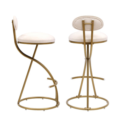 Gold & Cream Velvet Bar Stools Set of 2 | Modern Counter Height Chairs with Back - 1st Choice Furniture Direct