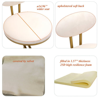 Gold & Cream Velvet Bar Stools Set of 2 | Modern Counter Height Chairs with Back - 1st Choice Furniture Direct
