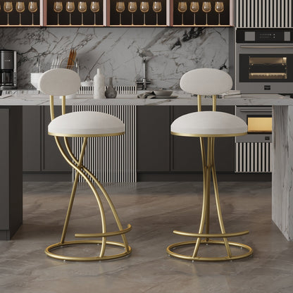 Gold & Cream Velvet Bar Stools Set of 2 | Modern Counter Height Chairs with Back - 1st Choice Furniture Direct