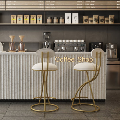 Gold & Cream Velvet Bar Stools Set of 2 | Modern Counter Height Chairs with Back - 1st Choice Furniture Direct