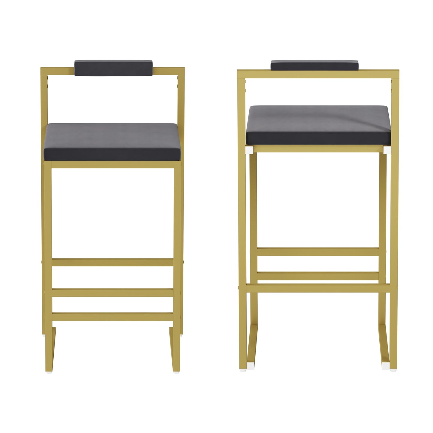 Gold & Gray Velvet Bar Stools Set of 2 | Counter Height Chairs with Back & Footrest - 1st Choice Furniture Direct