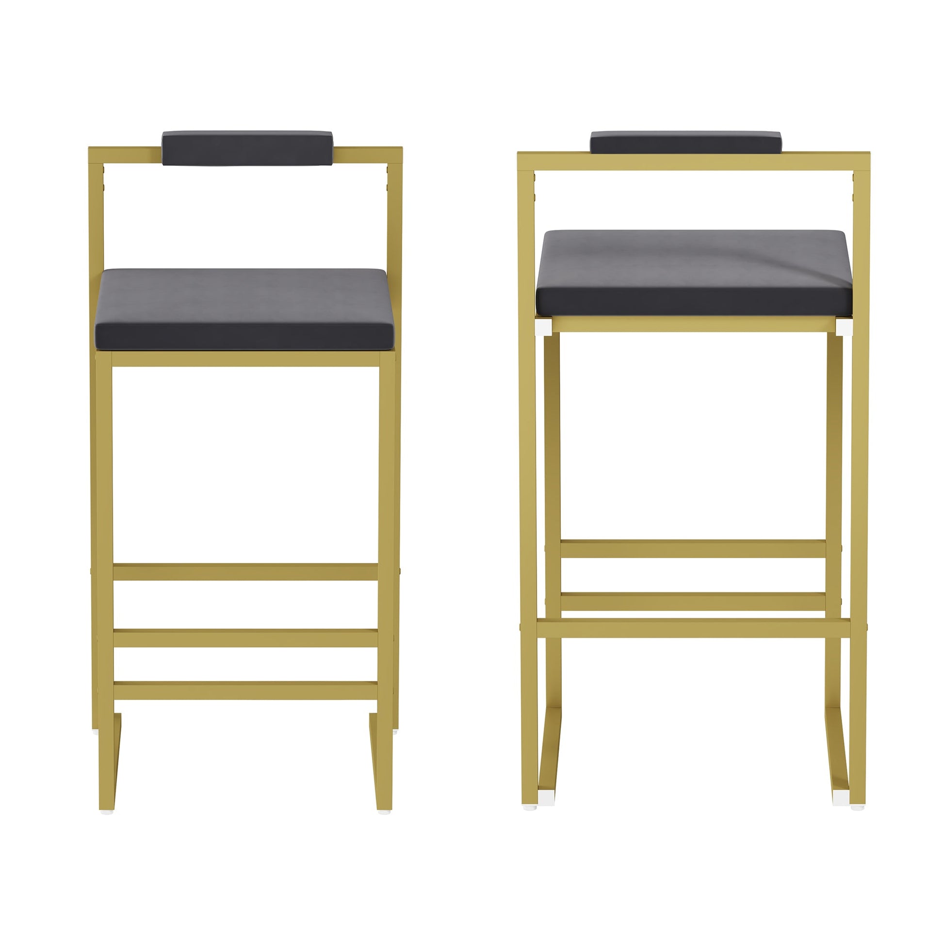 Gold & Gray Velvet Bar Stools Set of 2 | Counter Height Chairs with Back & Footrest - 1st Choice Furniture Direct