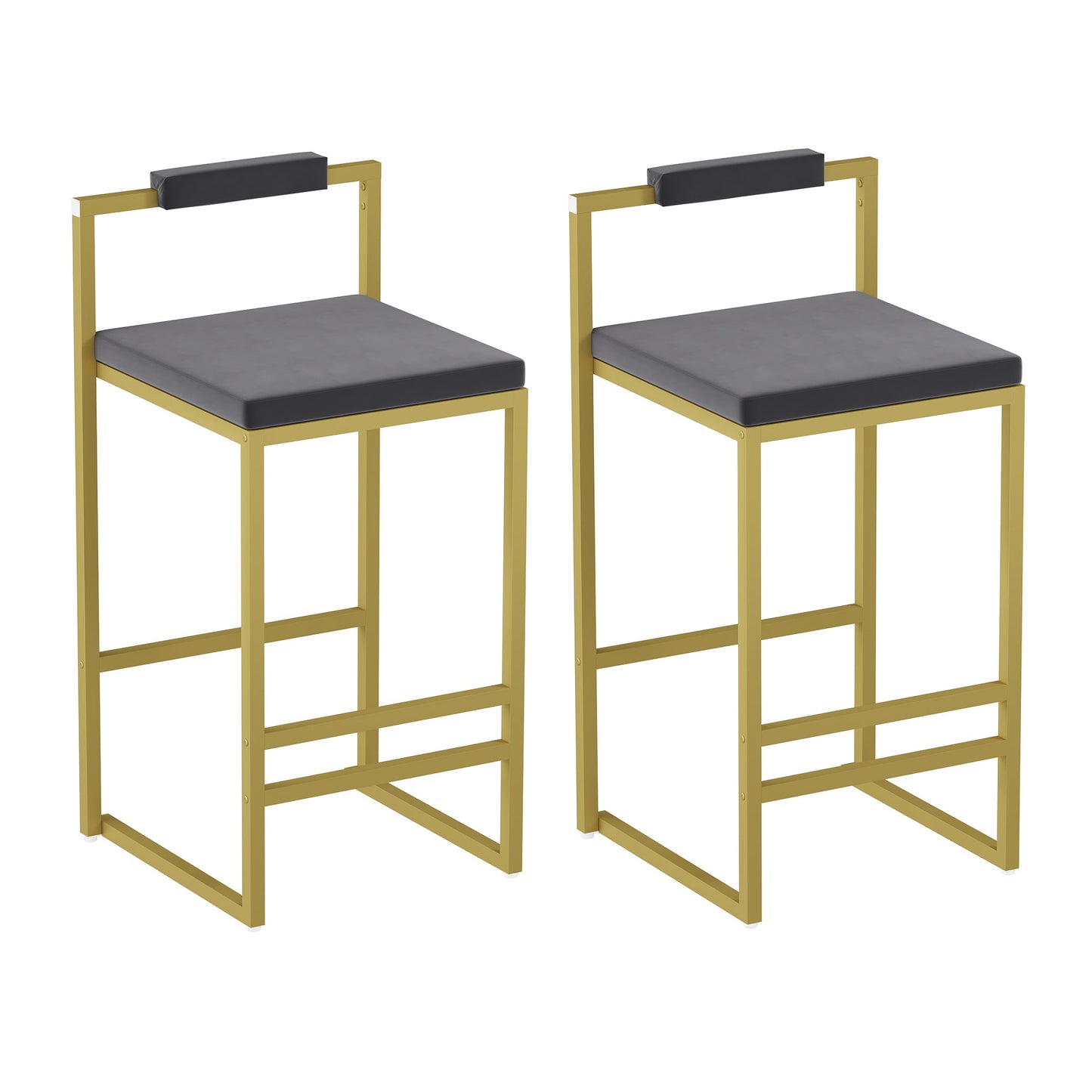 Gold & Gray Velvet Bar Stools Set of 2 | Counter Height Chairs with Back & Footrest - 1st Choice Furniture Direct