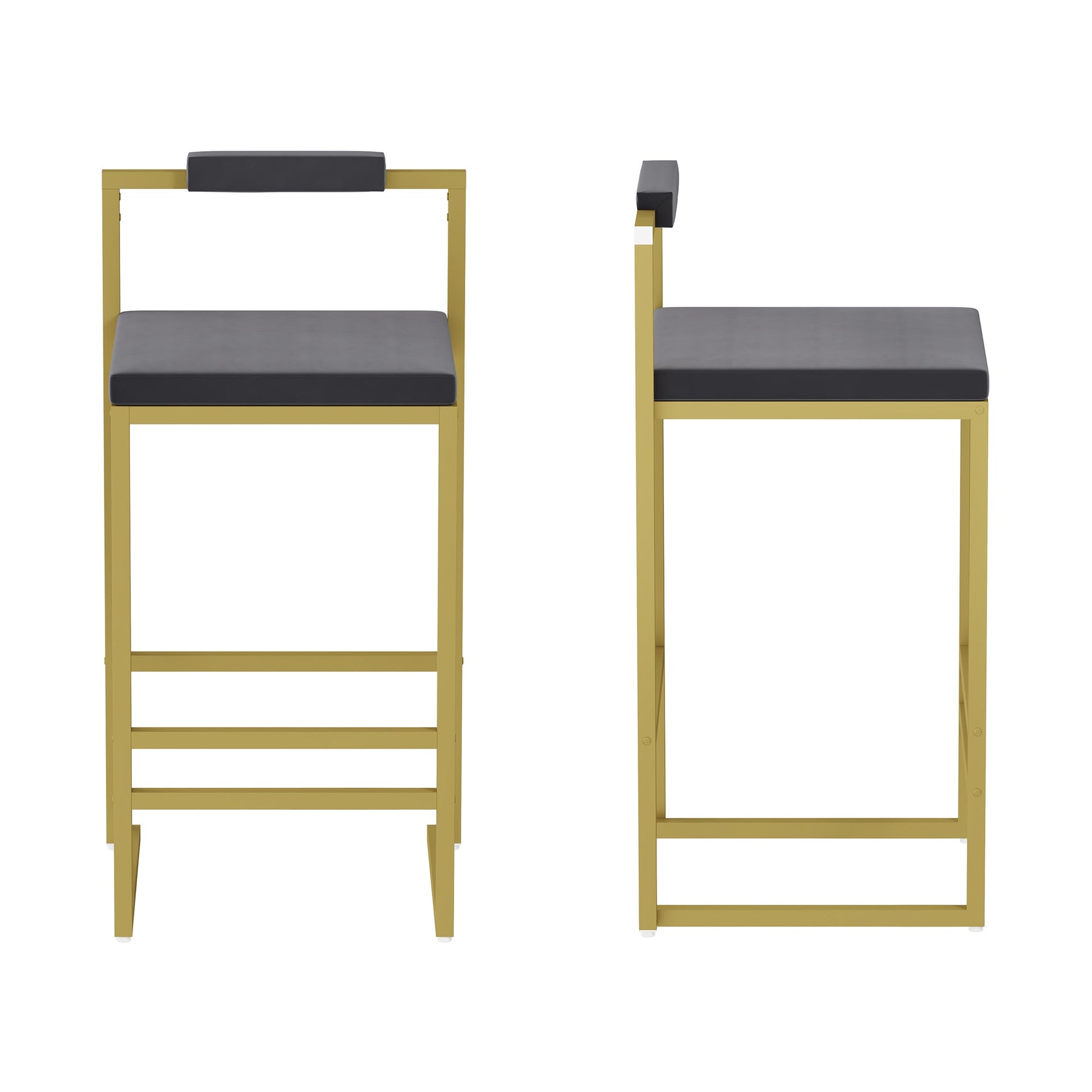 Gold & Gray Velvet Bar Stools Set of 2 | Counter Height Chairs with Back & Footrest - 1st Choice Furniture Direct