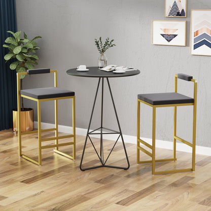 Gold & Gray Velvet Bar Stools Set of 2 | Counter Height Chairs with Back & Footrest - 1st Choice Furniture Direct