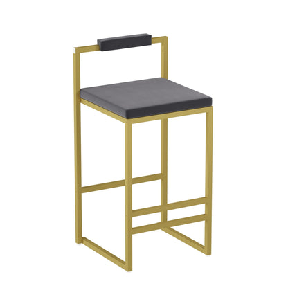 Gold & Gray Velvet Bar Stools Set of 2 | Counter Height Chairs with Back & Footrest - 1st Choice Furniture Direct