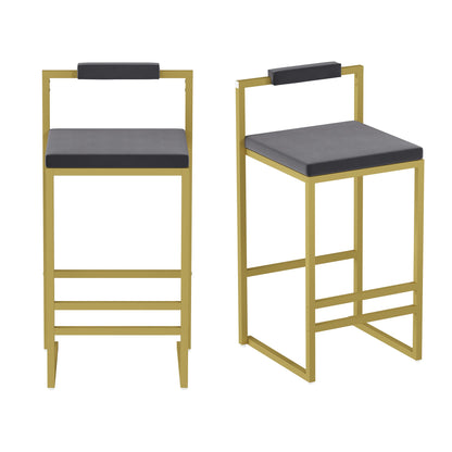 Gold & Gray Velvet Bar Stools Set of 2 | Counter Height Chairs with Back & Footrest - 1st Choice Furniture Direct