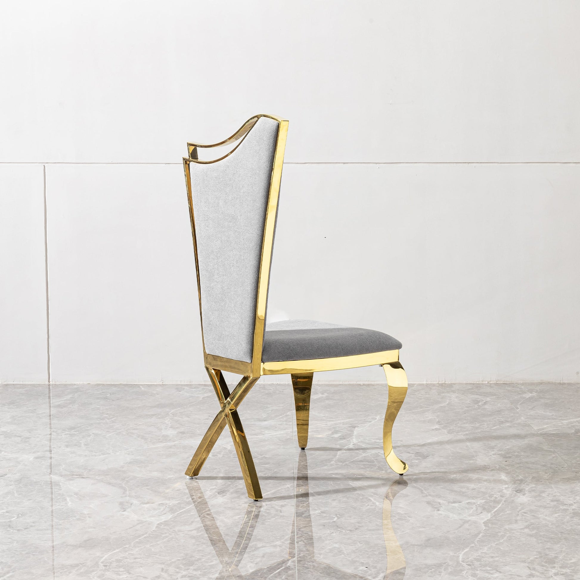Gold Stainless Steel Dining Chairs Set of 2 – Grey Velvet Upholstered Modern Contemporary Dining Room Chairs - 1st Choice Furniture Direct