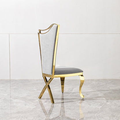 Gold Stainless Steel Dining Chairs Set of 2 – Grey Velvet Upholstered Modern Contemporary Dining Room Chairs - 1st Choice Furniture Direct