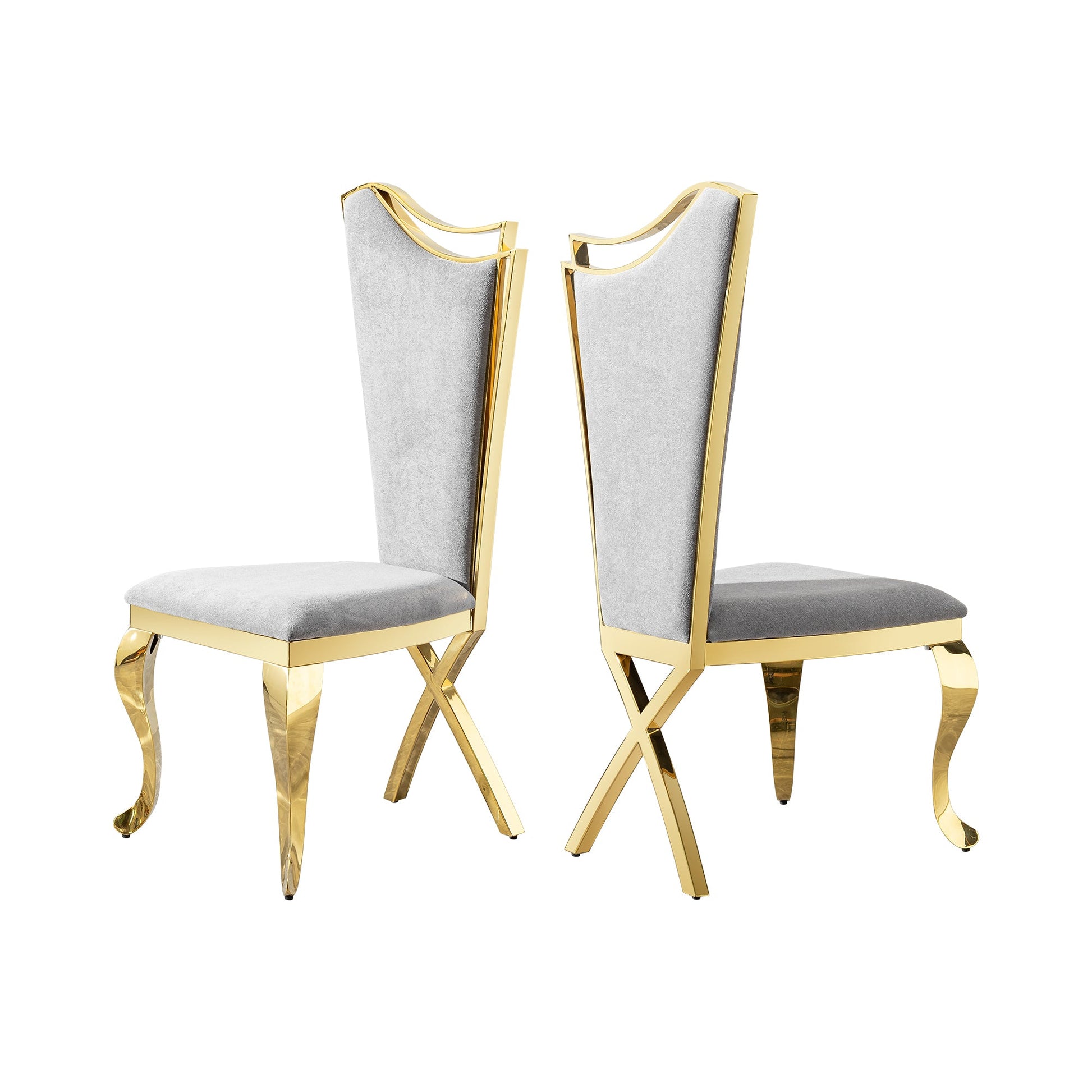 Gold Stainless Steel Dining Chairs Set of 2 – Grey Velvet Upholstered Modern Contemporary Dining Room Chairs - 1st Choice Furniture Direct
