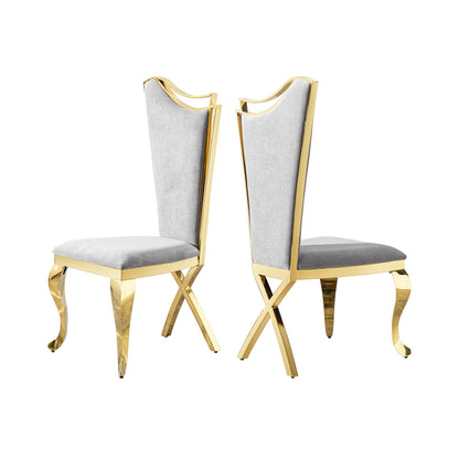 Gold Stainless Steel Dining Chairs Set of 2 – Grey Velvet Upholstered Modern Contemporary Dining Room Chairs - 1st Choice Furniture Direct