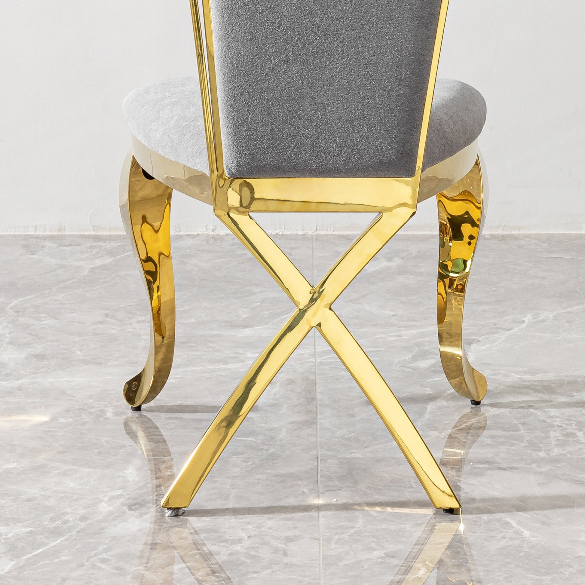 Gold Stainless Steel Dining Chairs Set of 2 – Grey Velvet Upholstered Modern Contemporary Dining Room Chairs - 1st Choice Furniture Direct