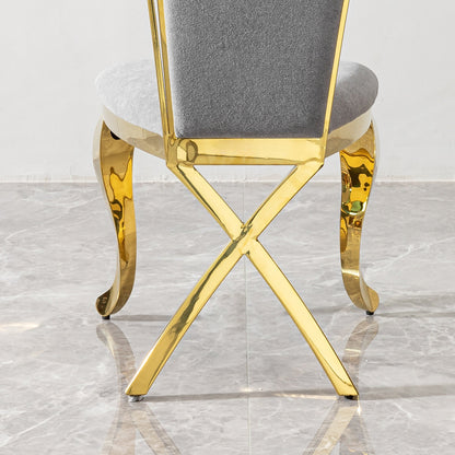 Gold Stainless Steel Dining Chairs Set of 2 – Grey Velvet Upholstered Modern Contemporary Dining Room Chairs - 1st Choice Furniture Direct