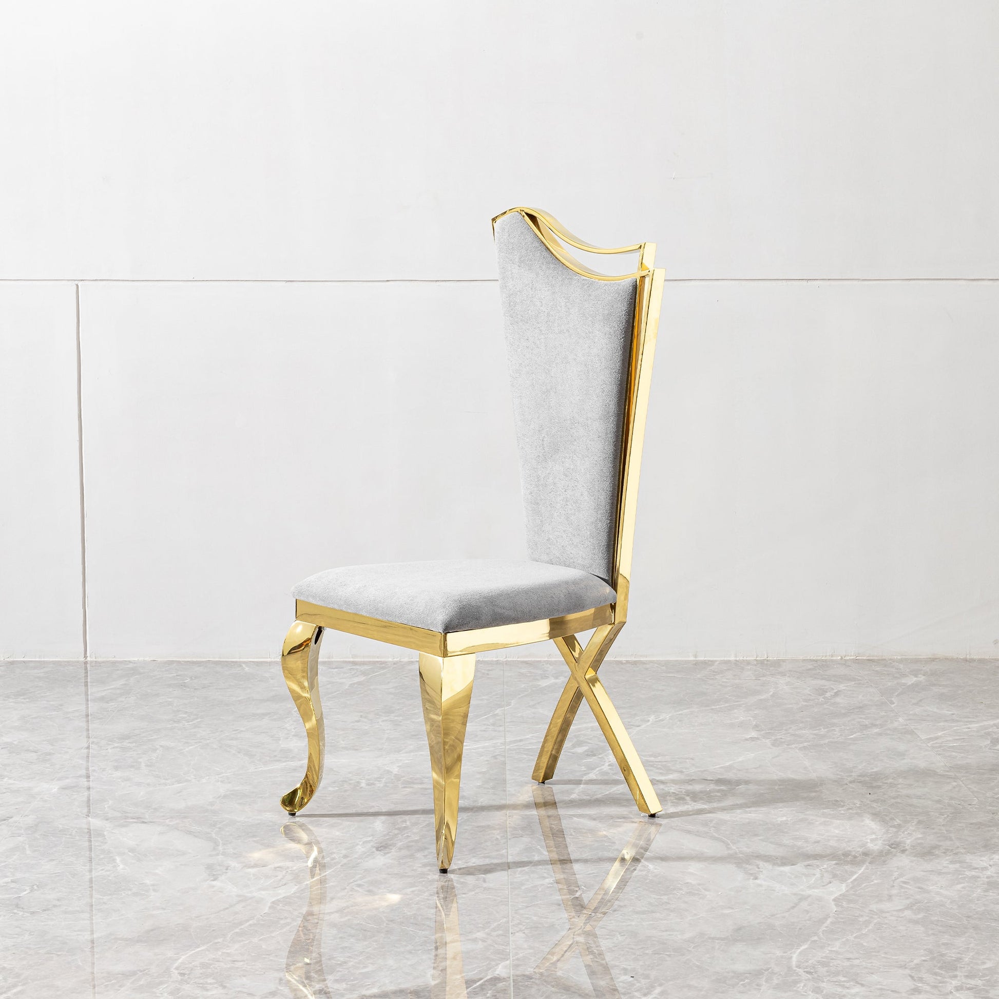 Gold Stainless Steel Dining Chairs Set of 2 – Grey Velvet Upholstered Modern Contemporary Dining Room Chairs - 1st Choice Furniture Direct