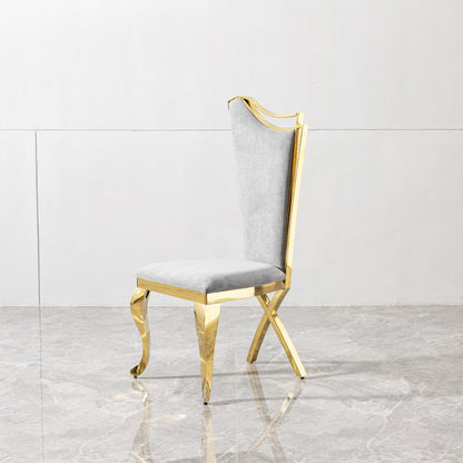 Gold Stainless Steel Dining Chairs Set of 2 – Grey Velvet Upholstered Modern Contemporary Dining Room Chairs - 1st Choice Furniture Direct