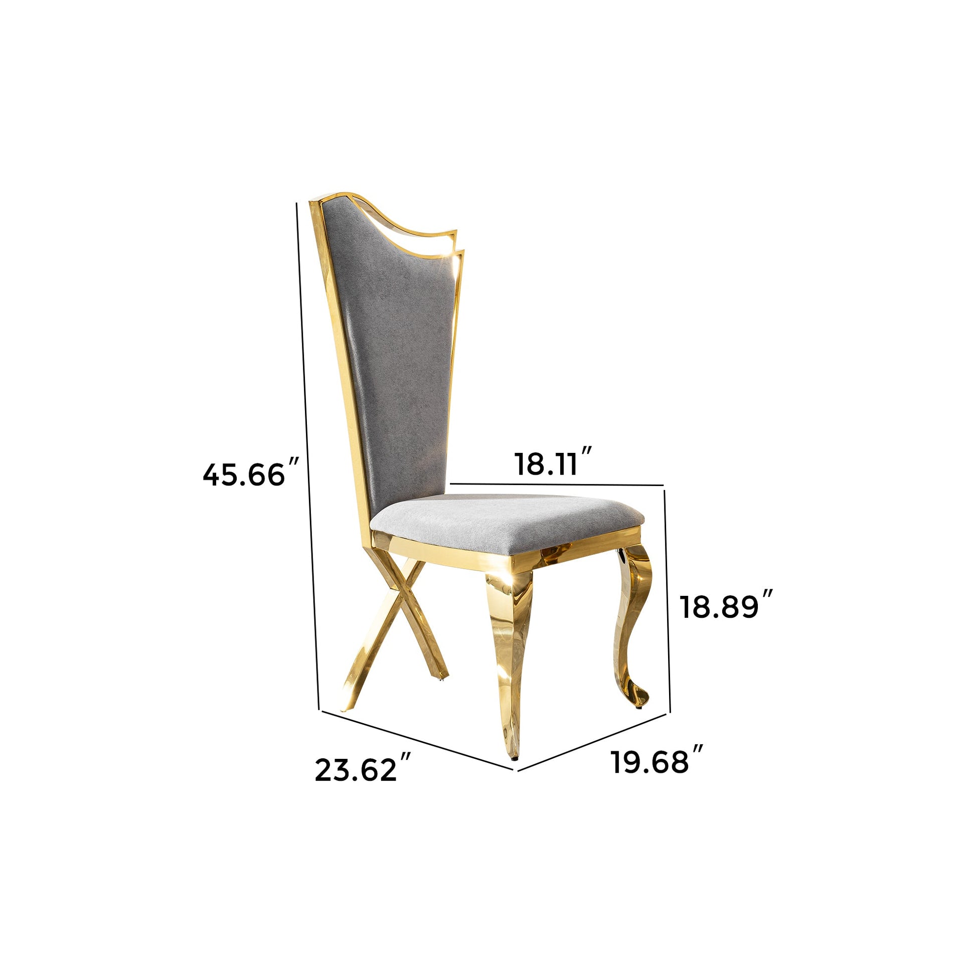 Gold Stainless Steel Dining Chairs Set of 2 – Grey Velvet Upholstered Modern Contemporary Dining Room Chairs - 1st Choice Furniture Direct