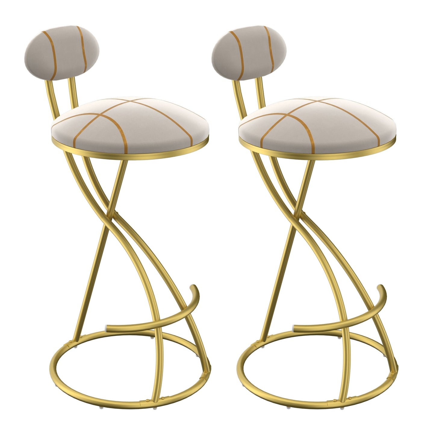 Gold Velvet Bar Stools Set of 2 | Striped Upholstered Counter Chairs with Metal Frame - 1st Choice Furniture Direct