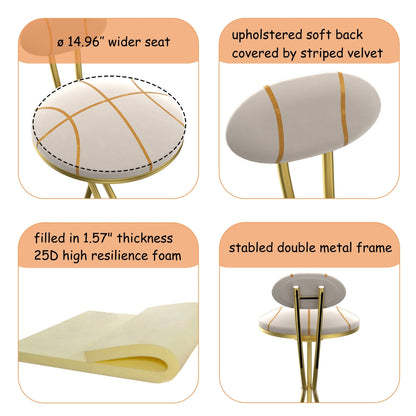 Gold Velvet Bar Stools Set of 2 | Striped Upholstered Counter Chairs with Metal Frame - 1st Choice Furniture Direct