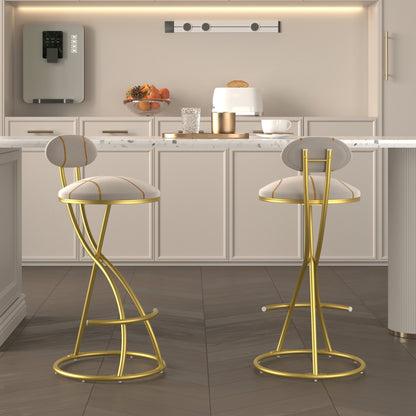 Gold Velvet Bar Stools Set of 2 | Striped Upholstered Counter Chairs with Metal Frame - 1st Choice Furniture Direct
