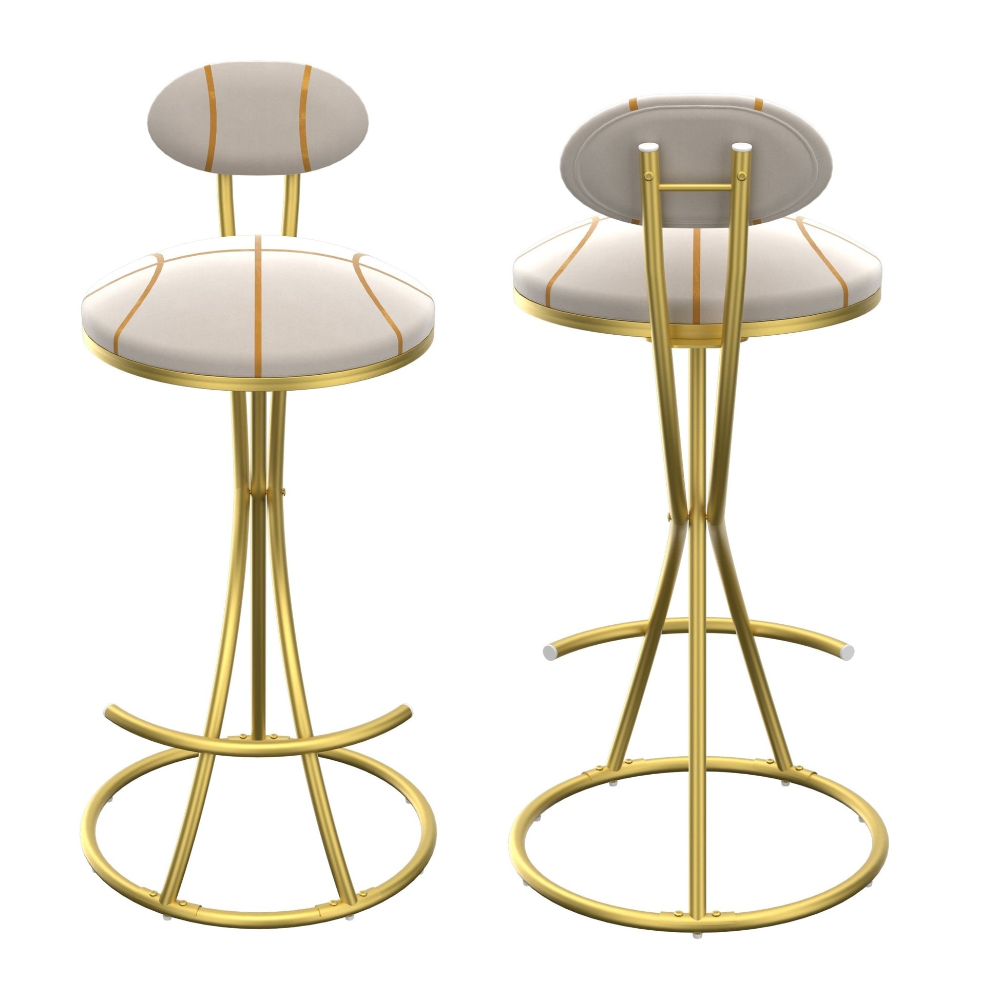 Gold Velvet Bar Stools Set of 2 | Striped Upholstered Counter Chairs with Metal Frame - 1st Choice Furniture Direct