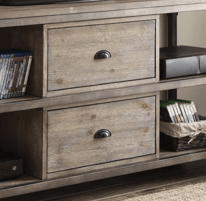 Gorden Weathered Oak Finish & Antique Silver Metal TV Stand - 1st Choice Furniture Direct