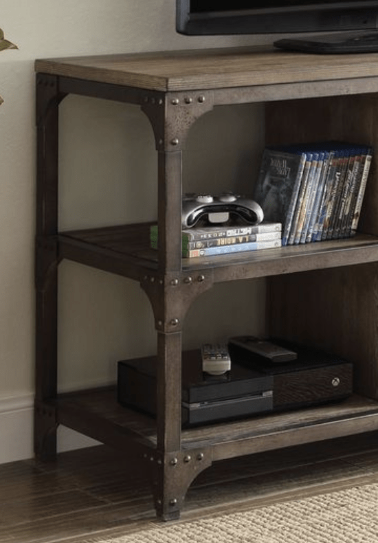 Gorden Weathered Oak Finish & Antique Silver Metal TV Stand - 1st Choice Furniture Direct