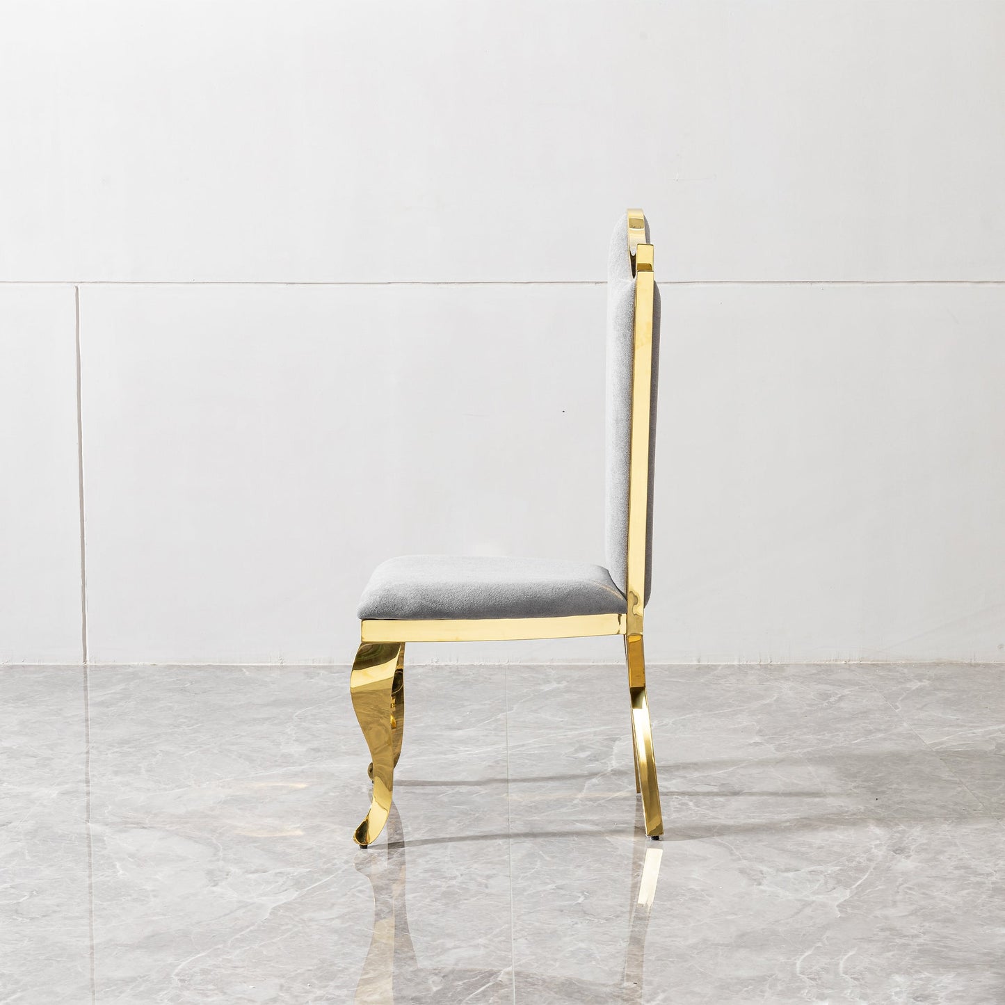 Gorgeous Streamlined High Back Dining Chair Set - Grey Fabric, Stainless Steel, 2 Pieces - 1st Choice Furniture Direct