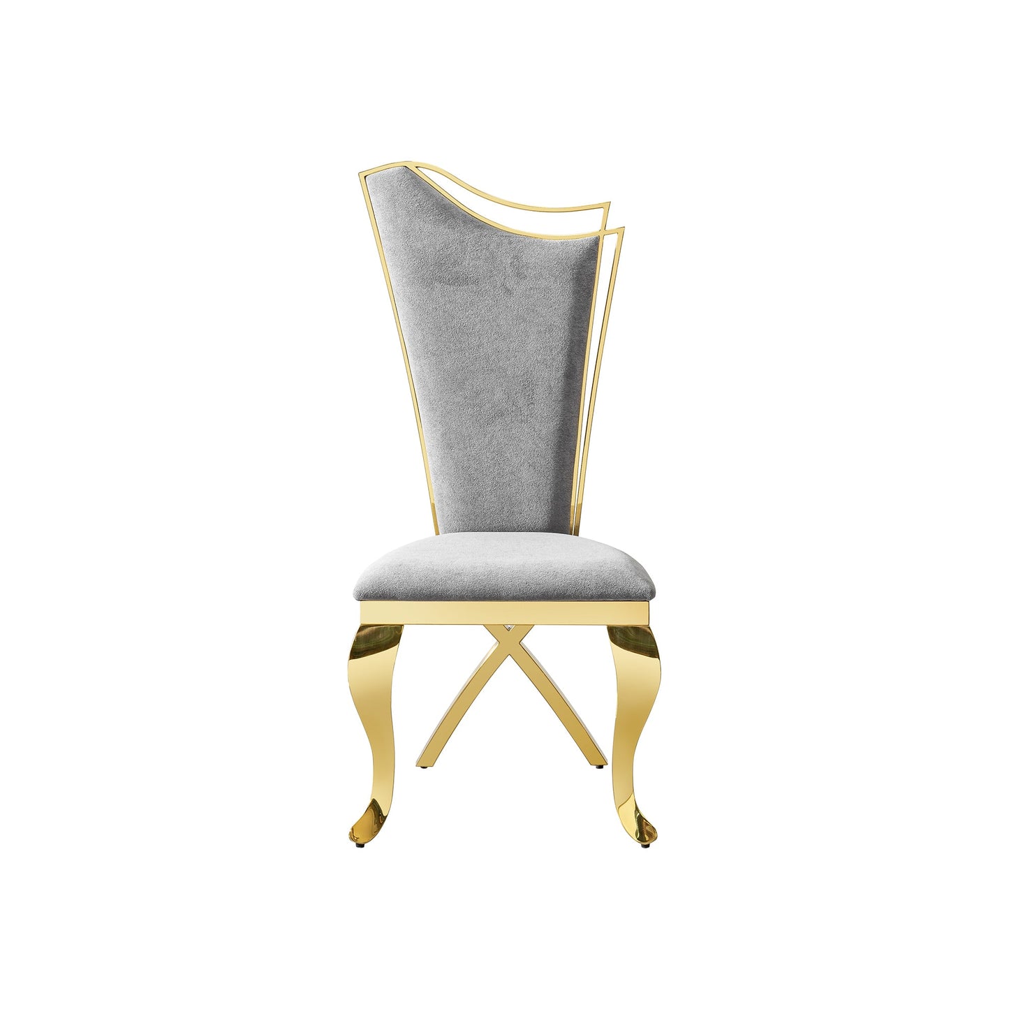 Gorgeous Streamlined High Back Dining Chair Set - Grey Fabric, Stainless Steel, 2 Pieces - 1st Choice Furniture Direct