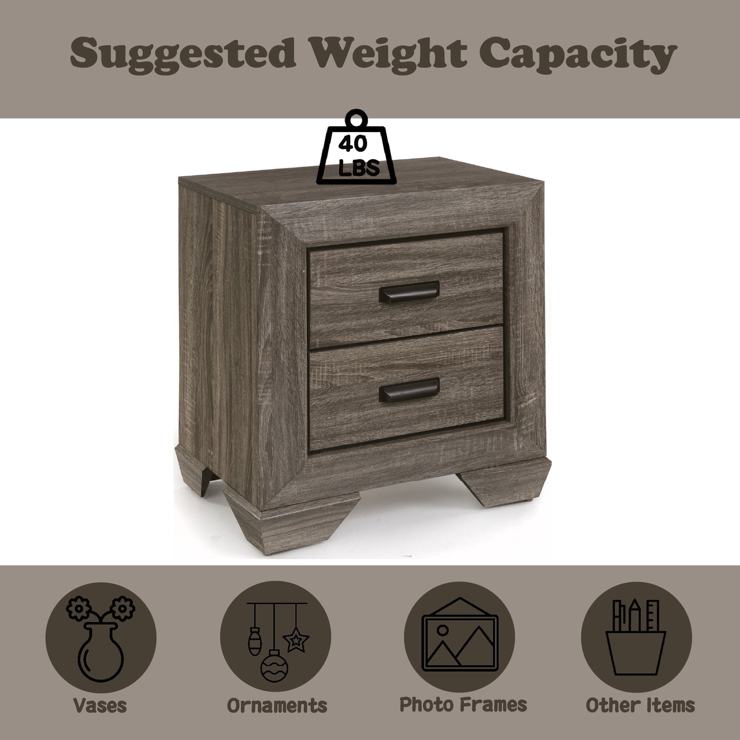Gray 2-Drawer Nightstand with Shaker Legs - 1st Choice Furniture Direct