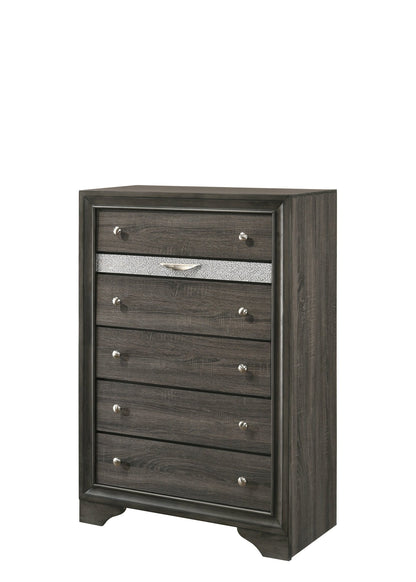 Gray 5 Drawer Chest with Jewelry Organizer & Silver Hardware - 1st Choice Furniture Direct