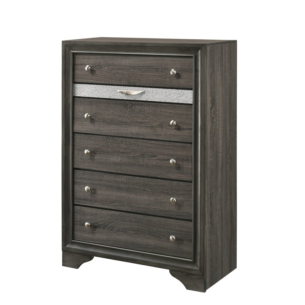 Gray 5 Drawer Chest with Jewelry Organizer & Silver Hardware - 1st Choice Furniture Direct