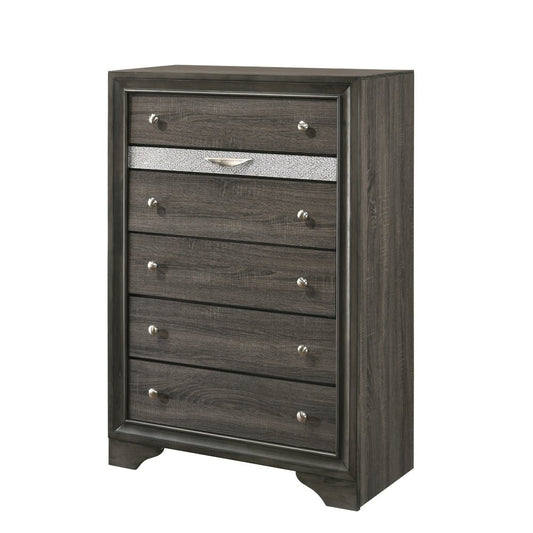 Gray 5 Drawer Chest with Jewelry Organizer & Silver Hardware - 1st Choice Furniture Direct