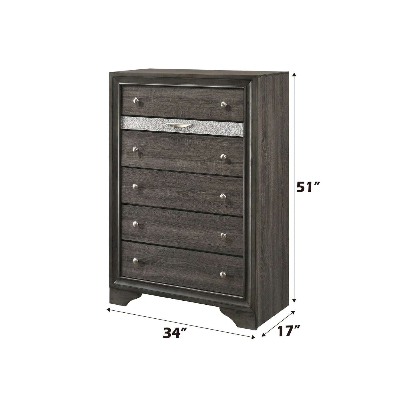 Gray 5 Drawer Chest with Jewelry Organizer & Silver Hardware - 1st Choice Furniture Direct