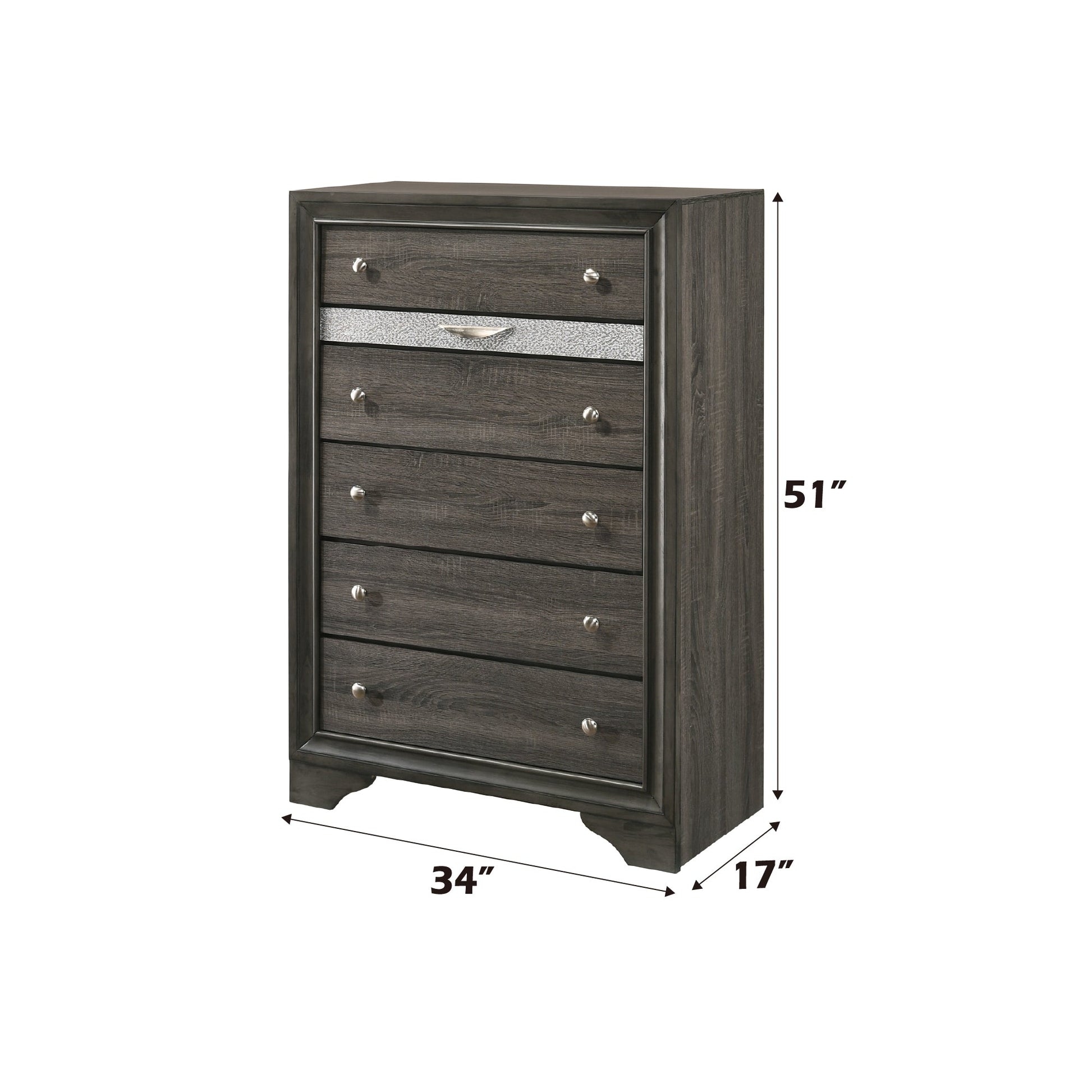 Gray 5 Drawer Chest with Jewelry Organizer & Silver Hardware - 1st Choice Furniture Direct