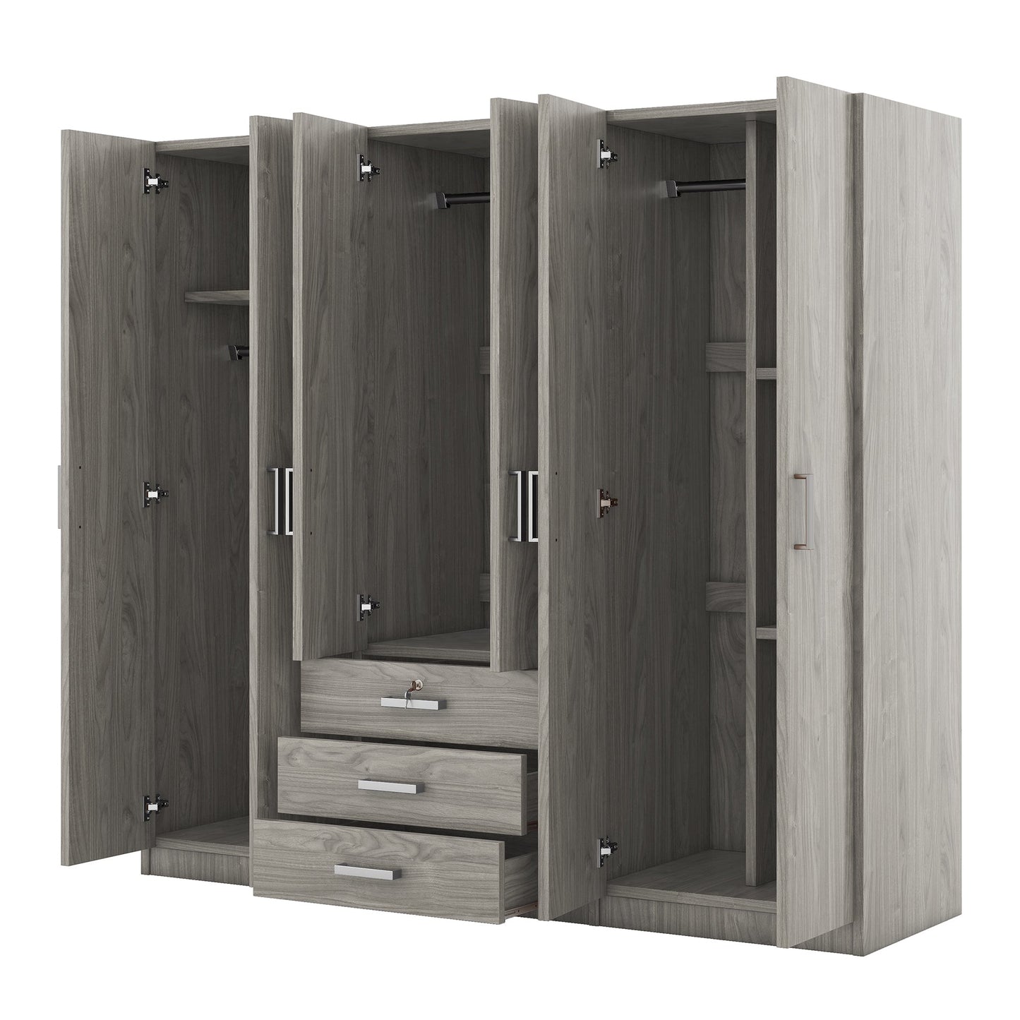 Gray 6 Door Wardrobe Armoire with Locking Drawer - 1st Choice Furniture Direct