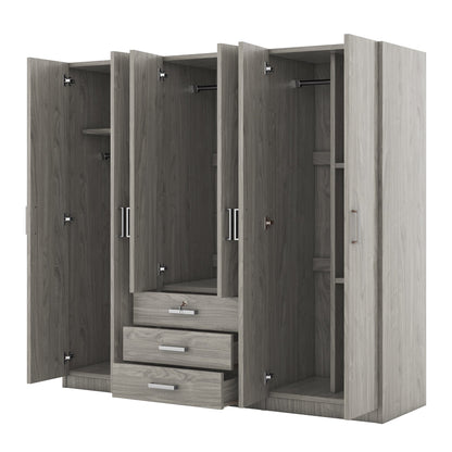 Gray 6 Door Wardrobe Armoire with Locking Drawer - 1st Choice Furniture Direct
