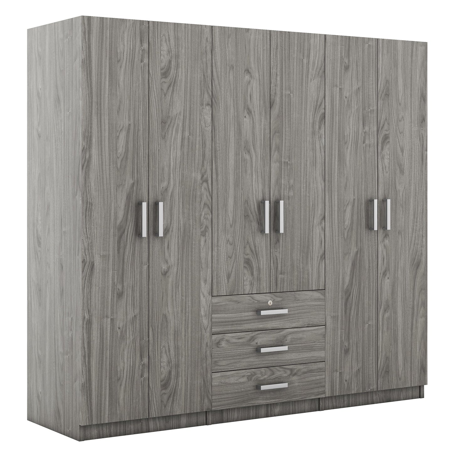 Gray 6 Door Wardrobe Armoire with Locking Drawer - 1st Choice Furniture Direct